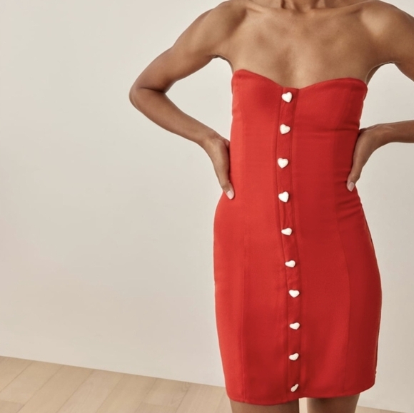 Reformation Neve Strapless Mini Dress Red 8 NWT - Picture 2 of 11
